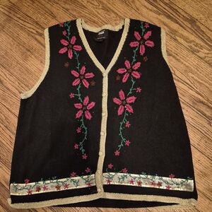 Designers Originals Studio Joy Black W/ Floral Embroidered  & Beaded Vest 2X